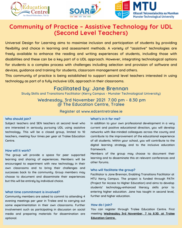 Community of Practice Assistive Technology for UDL Second Level Teachers