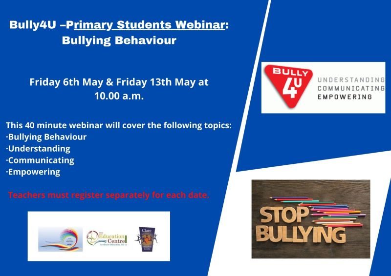May 6th 13th Bully4U Primary Students Webinar Bullying Behaviour