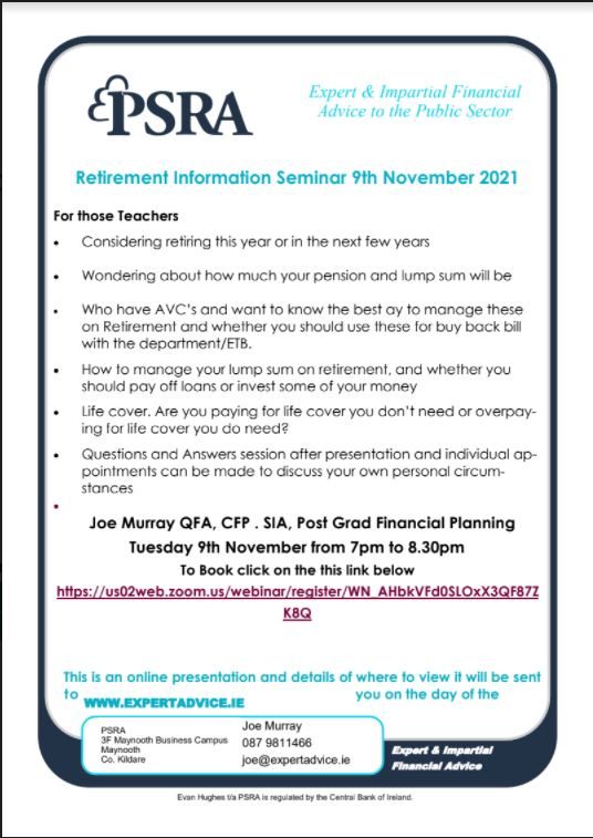 Retirement Seminar 9th Nov