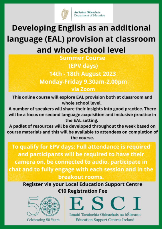 english as an additional language eal summer course