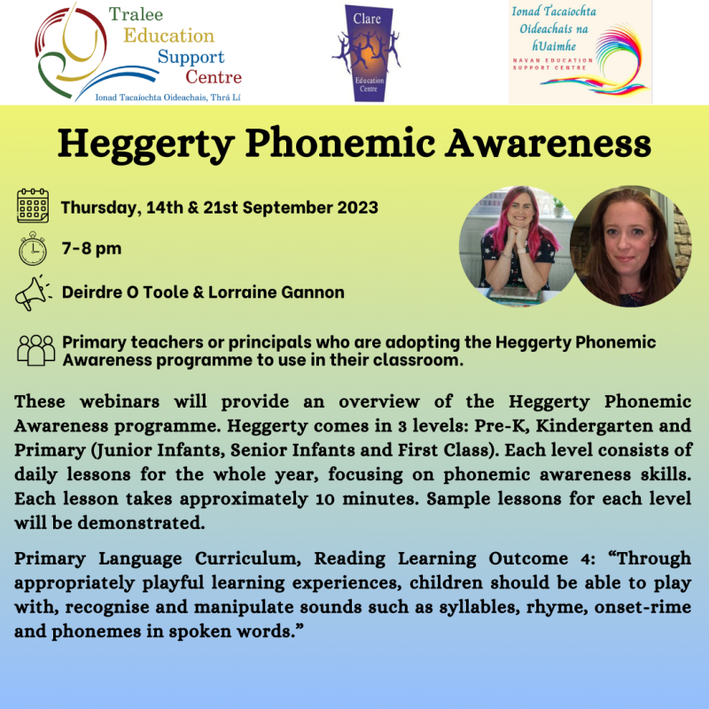 heggerty phonemic awareness
2 part webinar series 14th 21st sept 2023